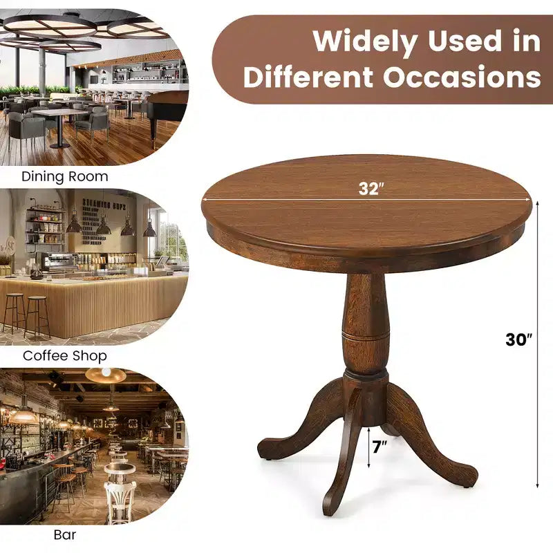 Costway Table de salle à manger ronde sur pied 32" Noyer pour cuisine et salle à manger