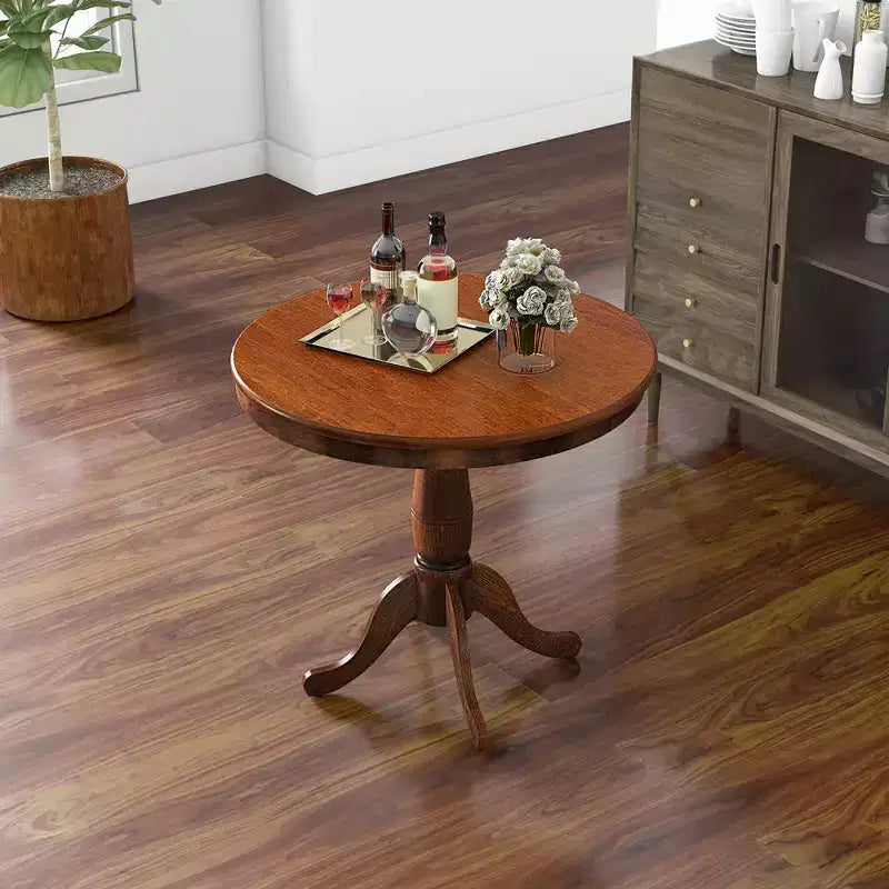 Costway Table de salle à manger ronde sur pied 32" Noyer pour cuisine et salle à manger