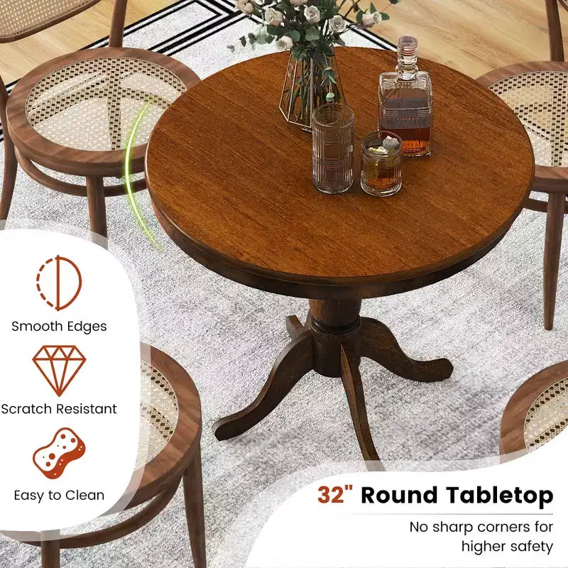 Costway Table de salle à manger ronde sur pied 32" Noyer pour cuisine et salle à manger