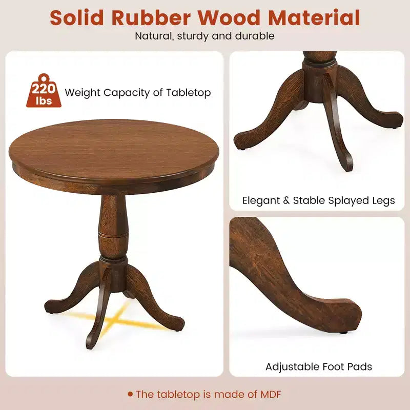Costway Table de salle à manger ronde sur pied 32" Noyer pour cuisine et salle à manger