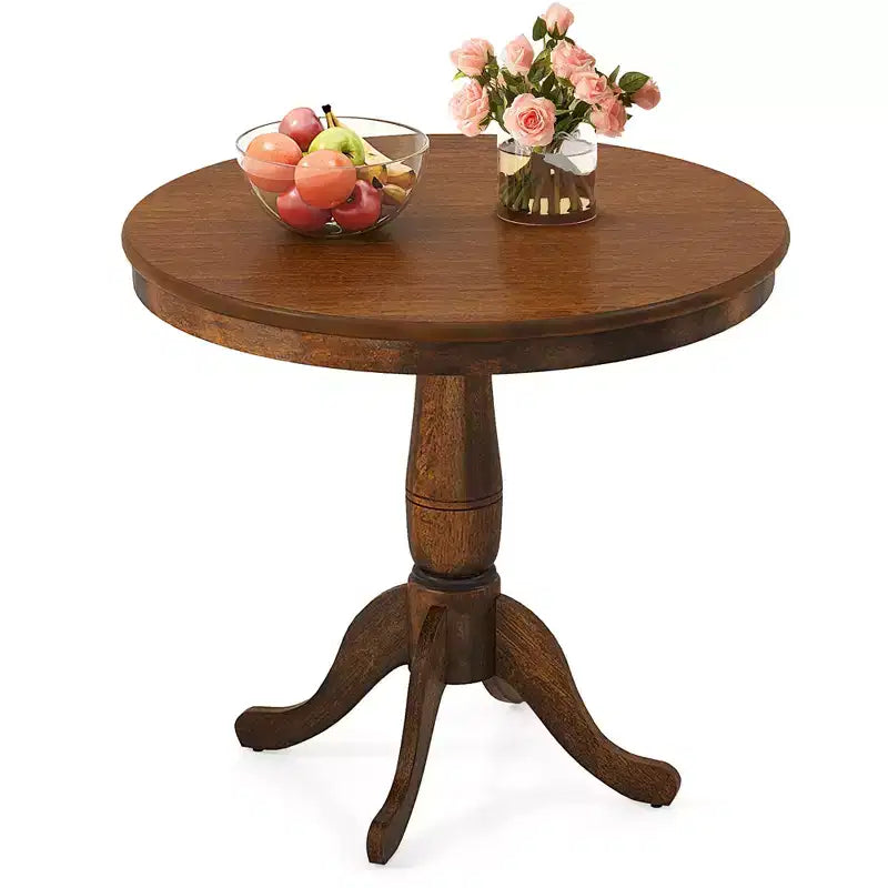 Costway Table de salle à manger ronde sur pied 32" Noyer pour cuisine et salle à manger
