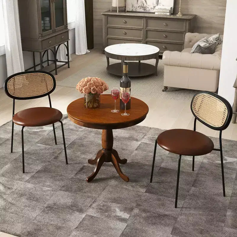 Costway Table de salle à manger ronde sur pied 32" Noyer pour cuisine et salle à manger
