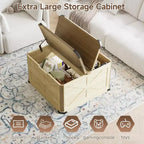 TYBOATLE 32 Table basse de ferme avec rangement, coffre à jouets et malle à couvertures en bois avec plateau relevable, table basse carrée rustique pour salon, marron