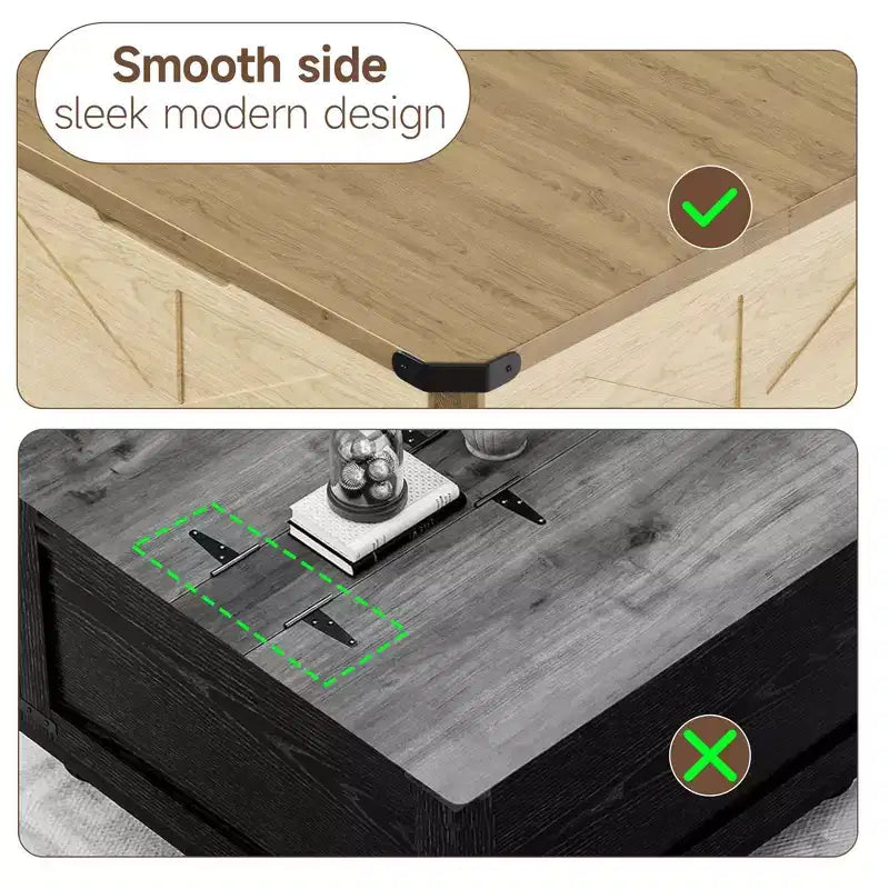 TYBOATLE 32 Table basse de ferme avec rangement, coffre à jouets et malle à couvertures en bois avec plateau relevable, table basse carrée rustique pour salon, marron