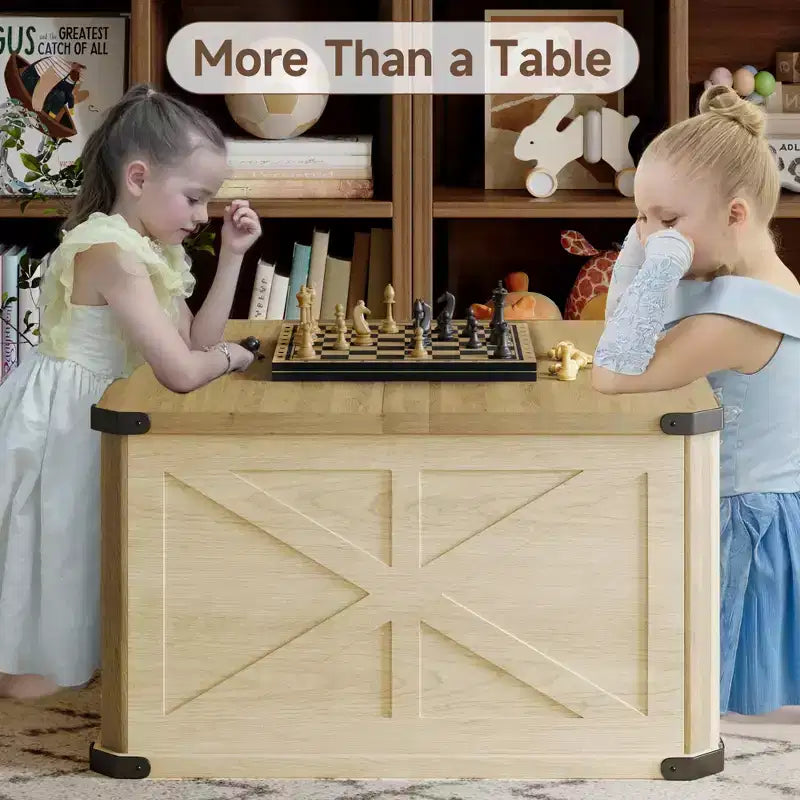 TYBOATLE 32 Table basse de ferme avec rangement, coffre à jouets et malle à couvertures en bois avec plateau relevable, table basse carrée rustique pour salon, marron