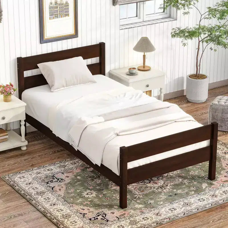 MAYEERTY Full Bed Frame Noise-Free Design No Box Spring Needed Solid Pine Wood