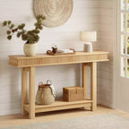 Console de style ferme avec pieds cannelés, Table d'entrée en bois à 2 niveaux avec étagère de rangement, Table d'entrée pour vestibule, couloir, salon