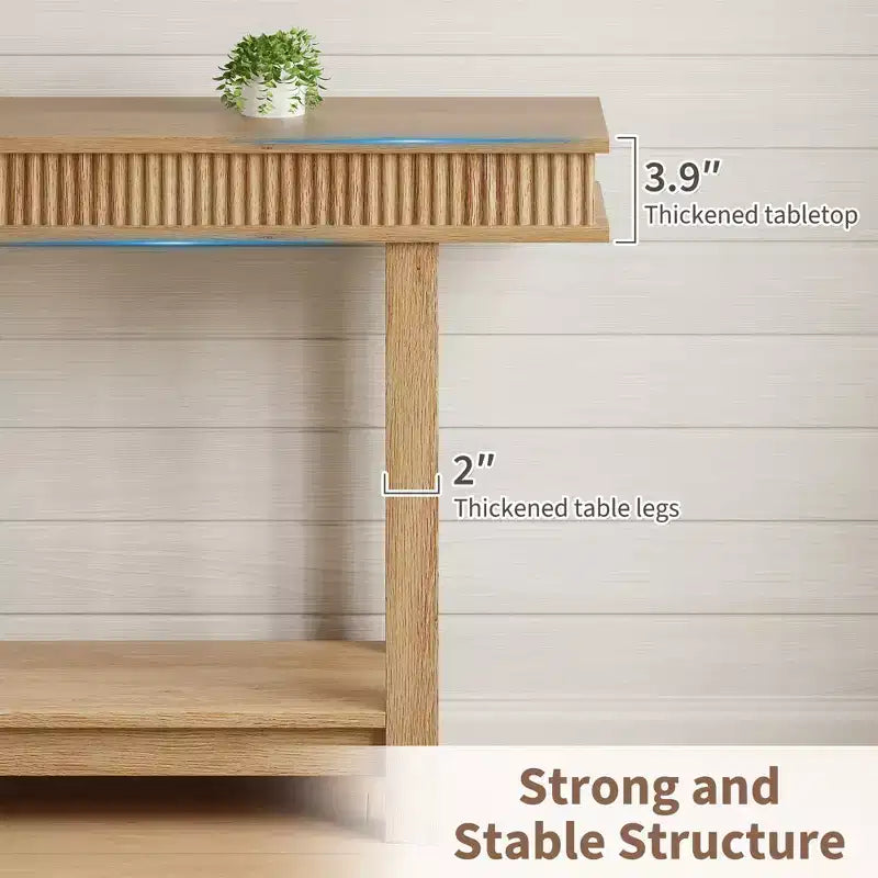 Console de style ferme avec pieds cannelés, Table d'entrée en bois à 2 niveaux avec étagère de rangement, Table d'entrée pour vestibule, couloir, salon