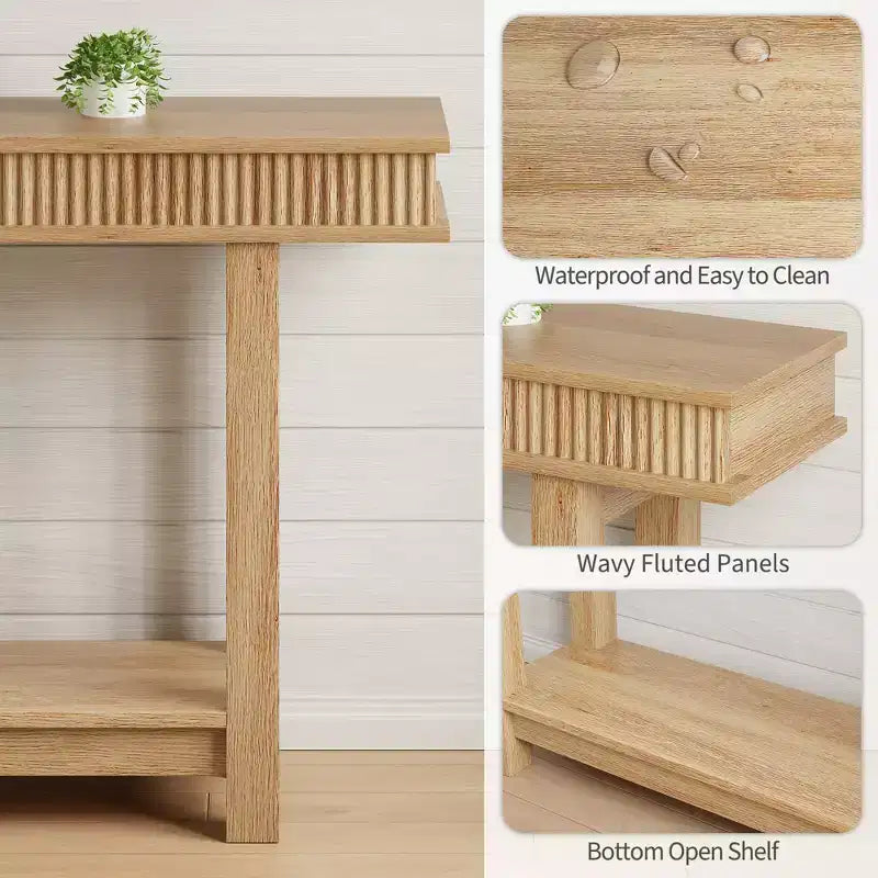Console de style ferme avec pieds cannelés, Table d'entrée en bois à 2 niveaux avec étagère de rangement, Table d'entrée pour vestibule, couloir, salon
