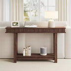 Console de style ferme avec pieds cannelés, Table d'entrée en bois à 2 niveaux avec étagère de rangement, Table d'entrée pour vestibule, couloir, salon