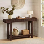 Console de style ferme avec pieds cannelés, Table d'entrée en bois à 2 niveaux avec étagère de rangement, Table d'entrée pour vestibule, couloir, salon