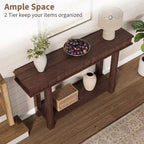 Console de style ferme avec pieds cannelés, Table d'entrée en bois à 2 niveaux avec étagère de rangement, Table d'entrée pour vestibule, couloir, salon