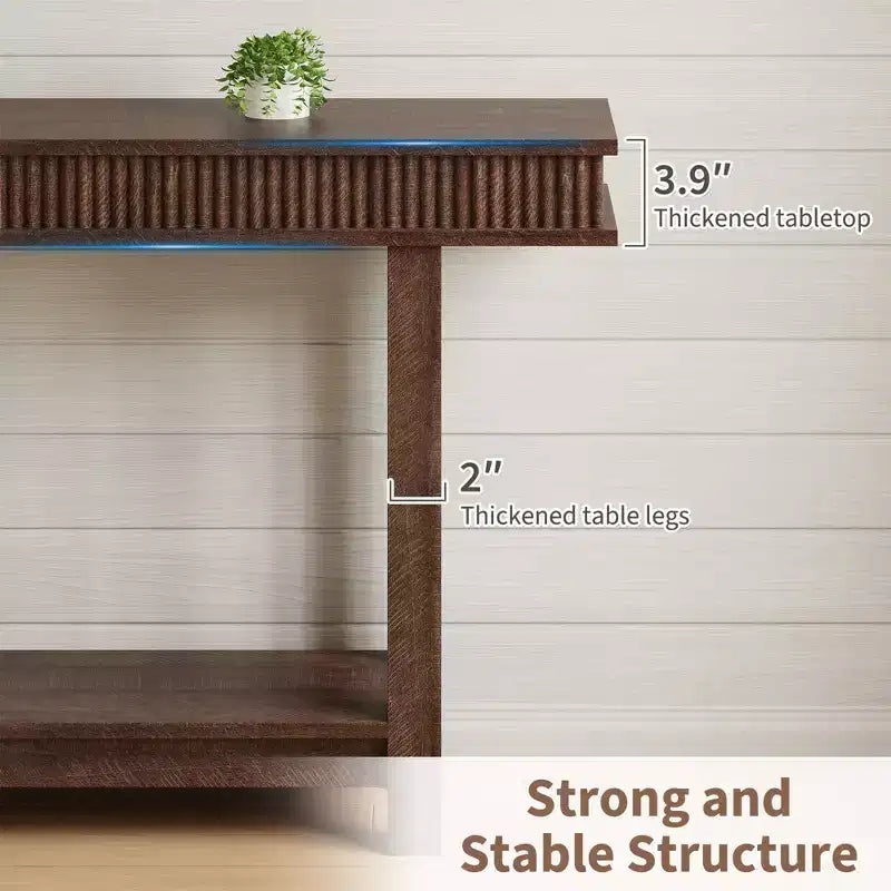 Console de style ferme avec pieds cannelés, Table d'entrée en bois à 2 niveaux avec étagère de rangement, Table d'entrée pour vestibule, couloir, salon