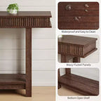 Console de style ferme avec pieds cannelés, Table d'entrée en bois à 2 niveaux avec étagère de rangement, Table d'entrée pour vestibule, couloir, salon