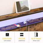 HAUSOURCE Lit plateforme moderne de style industriel Queen avec 4 tiroirs, rangement de tête de lit et prises, construction métallique robuste, marron rustique