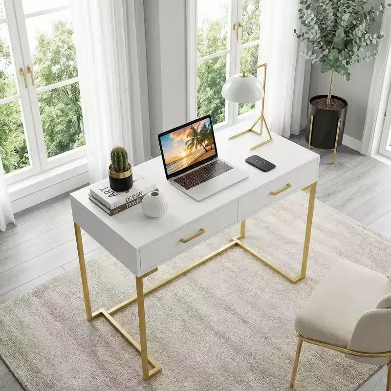 MAYEERTY 39 Inch Computer Desk with Drawers Modern Study Writing Desk for Home Office