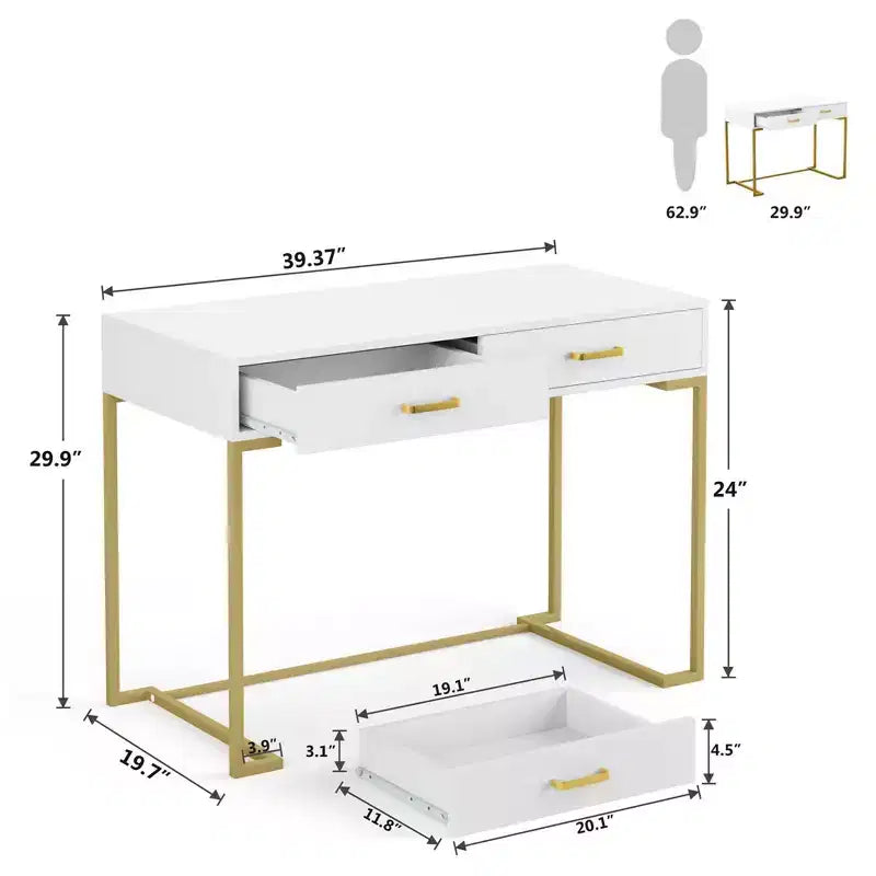MAYEERTY Bureau d'ordinateur de 99 cm avec tiroirs, bureau d'étude et d'écriture moderne pour bureau à domicile