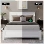 Lit plateforme ModernLuxe Queen/King Size avec tête de lit haute, cadre de lit en bois style ferme avec lumières LED et ports USB