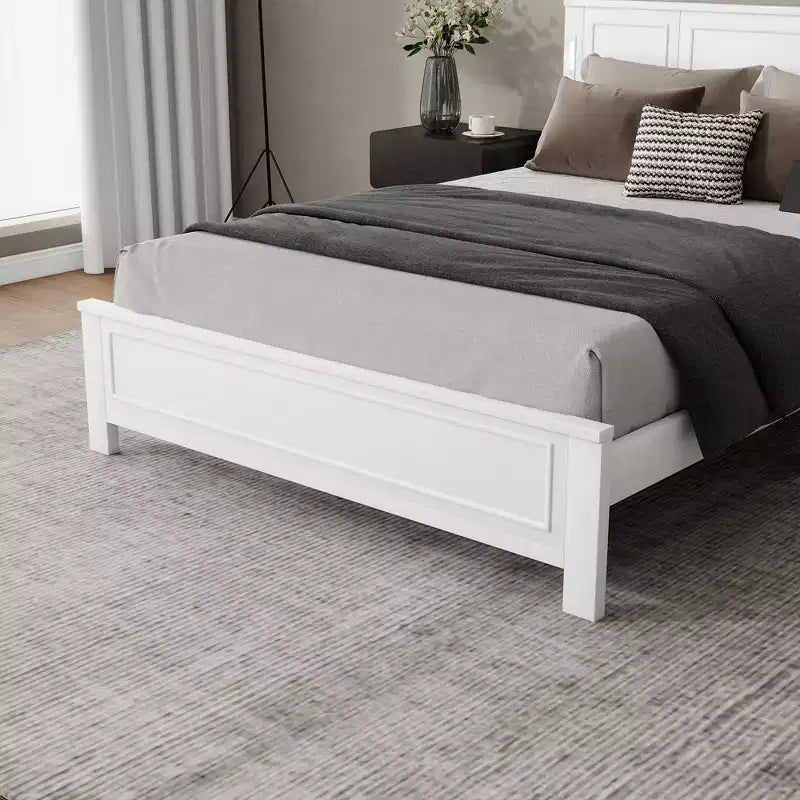 Lit plateforme ModernLuxe Queen/King Size avec tête de lit haute, cadre de lit en bois style ferme avec lumières LED et ports USB