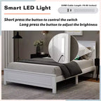 Lit plateforme ModernLuxe Queen/King Size avec tête de lit haute, cadre de lit en bois style ferme avec lumières LED et ports USB