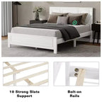 Lit plateforme ModernLuxe Queen/King Size avec tête de lit haute, cadre de lit en bois style ferme avec lumières LED et ports USB