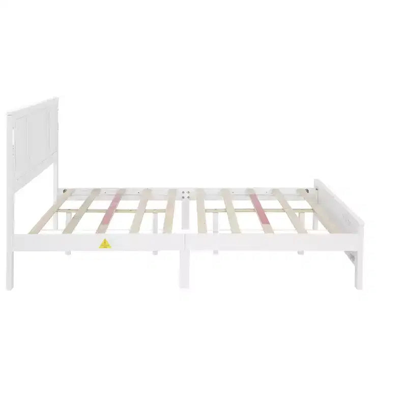 Lit plateforme ModernLuxe Queen/King Size avec tête de lit haute, cadre de lit en bois style ferme avec lumières LED et ports USB