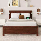ModernLuxe Queen/King Size Platform Bed with Tall Headboard, Farmhouse Wood Bed Frame with LED Lights & USB Ports