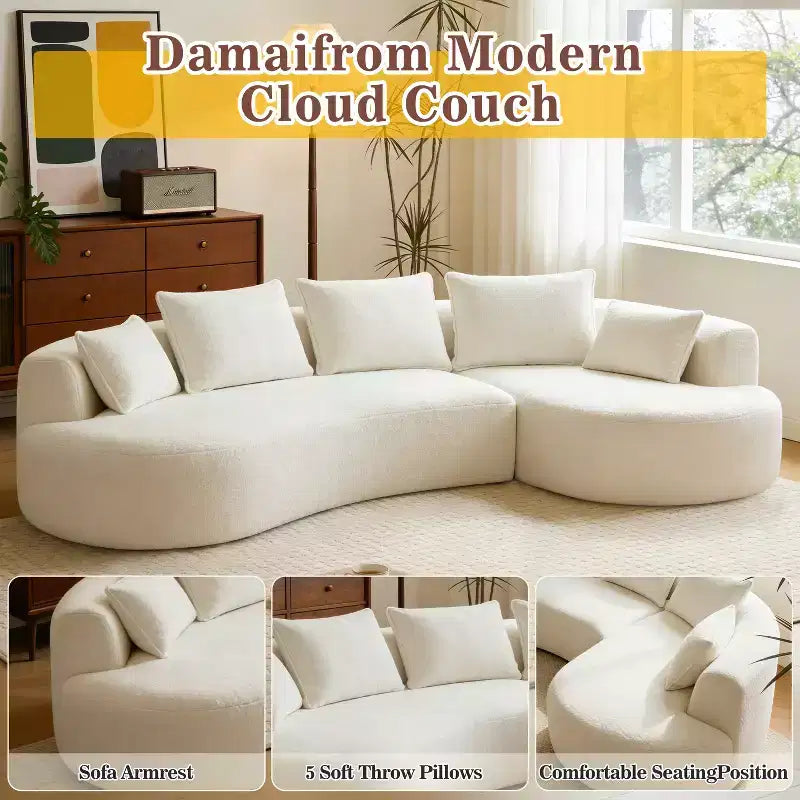 Dyonery 122 Canapé Sectionnel Modulaire Courbe pour Salon, Grand Canapé Nuage Moderne, Canapé Boucle sans Os 4 Places avec Assise Extra Profonde, Facile à Monter