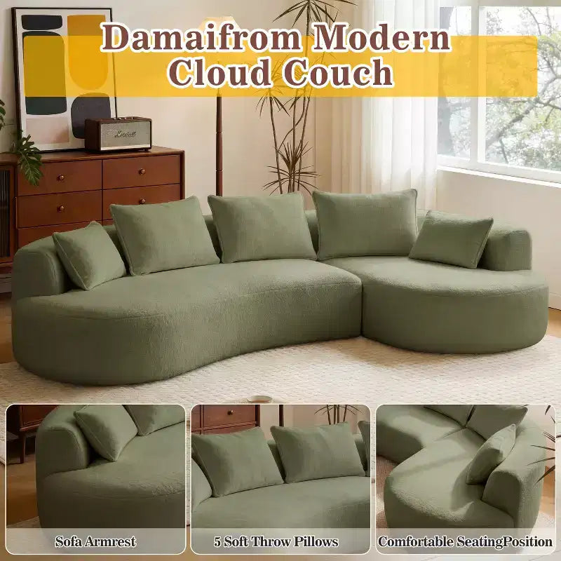 Dyonery 122 Canapé Sectionnel Modulaire Courbe pour Salon, Grand Canapé Nuage Moderne, Canapé Boucle sans Os 4 Places avec Assise Extra Profonde, Facile à Monter