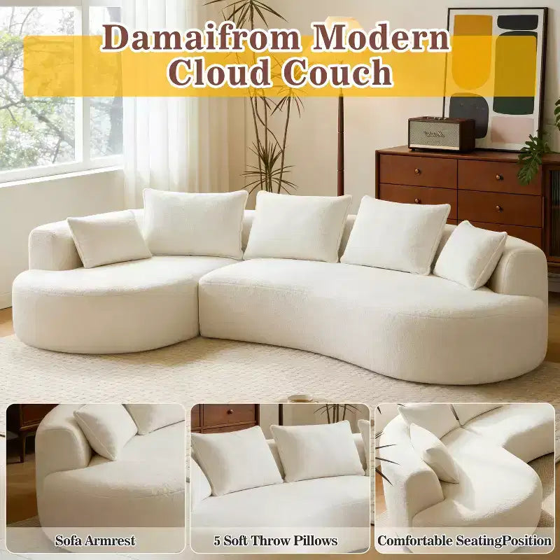 Dyonery 122 Canapé Sectionnel Modulaire Courbe pour Salon, Grand Canapé Nuage Moderne, Canapé Boucle sans Os 4 Places avec Assise Extra Profonde, Facile à Monter