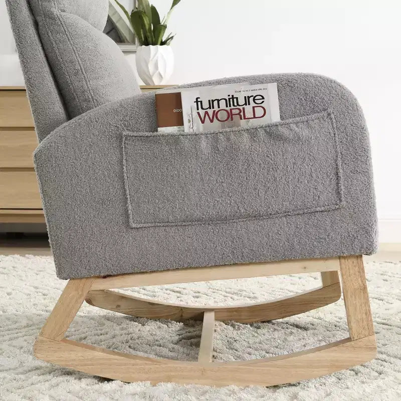 Fauteuil à bascule Accent de 27,6 W, fauteuil avec dossier haut et 2 poches latérales, fauteuil à bascule pour chambre d'enfant - ModernLuxe