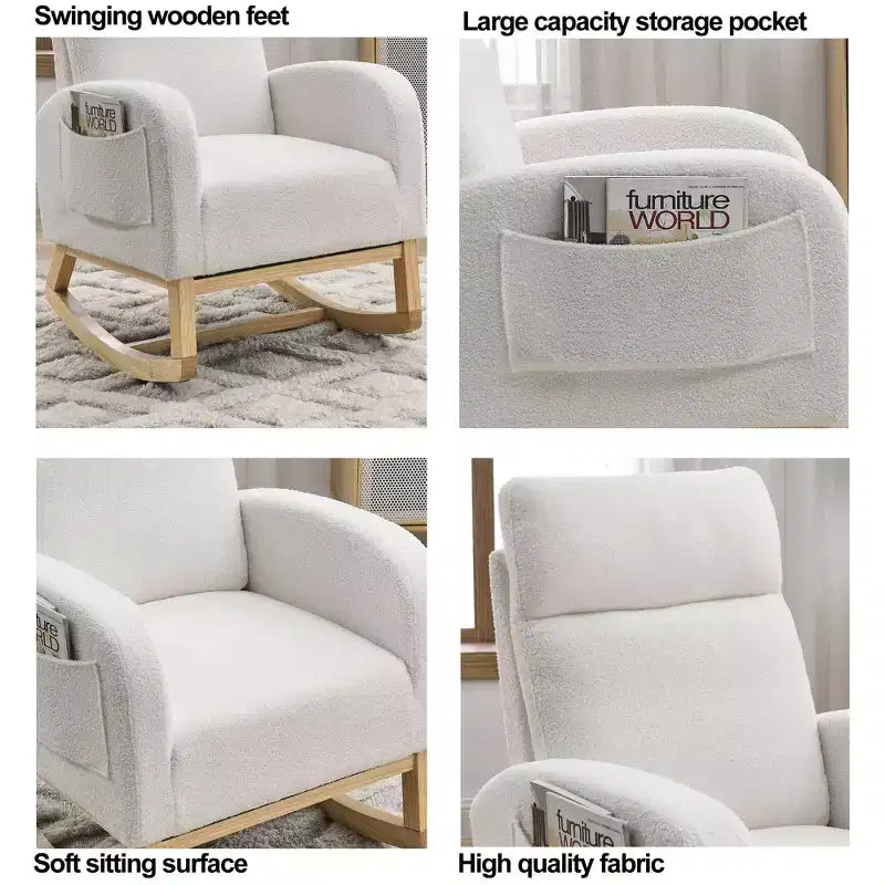 Fauteuil à bascule Accent de 27,6 W, fauteuil avec dossier haut et 2 poches latérales, fauteuil à bascule pour chambre d'enfant - ModernLuxe