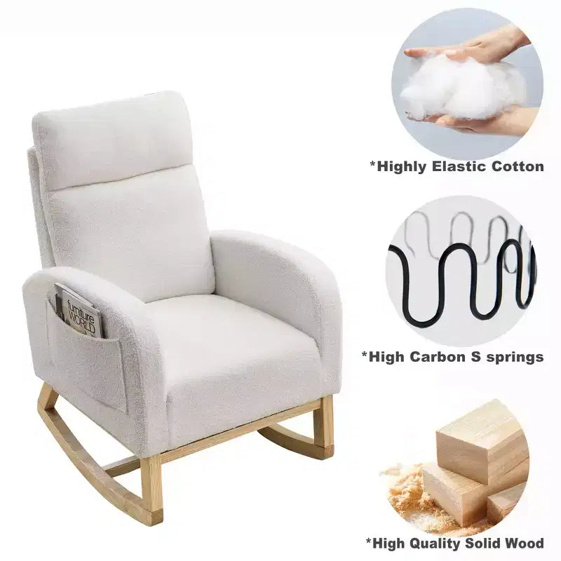 Fauteuil à bascule Accent de 27,6 W, fauteuil avec dossier haut et 2 poches latérales, fauteuil à bascule pour chambre d'enfant - ModernLuxe