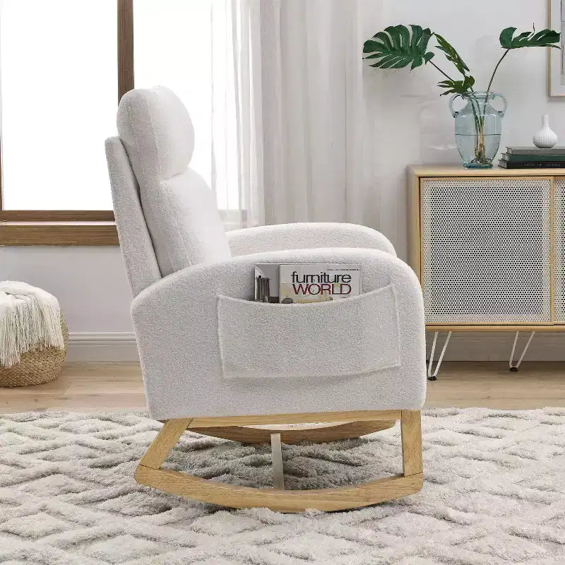 Fauteuil à bascule Accent de 27,6 W, fauteuil avec dossier haut et 2 poches latérales, fauteuil à bascule pour chambre d'enfant - ModernLuxe