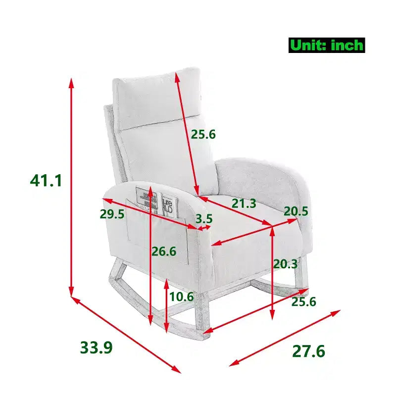 Fauteuil à bascule Accent de 27,6 W, fauteuil avec dossier haut et 2 poches latérales, fauteuil à bascule pour chambre d'enfant - ModernLuxe