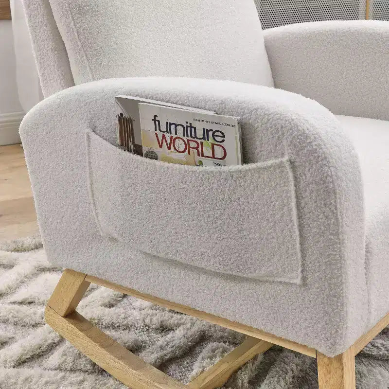 Fauteuil à bascule Accent de 27,6 W, fauteuil avec dossier haut et 2 poches latérales, fauteuil à bascule pour chambre d'enfant - ModernLuxe