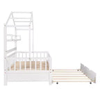 Lit cabane en bois Luxystar avec lit gigogne et étagères, Blanc