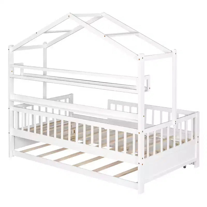 Lit cabane en bois Luxystar avec lit gigogne et étagères, Blanc