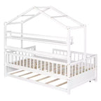 Lit cabane en bois Luxystar avec lit gigogne et étagères, Blanc