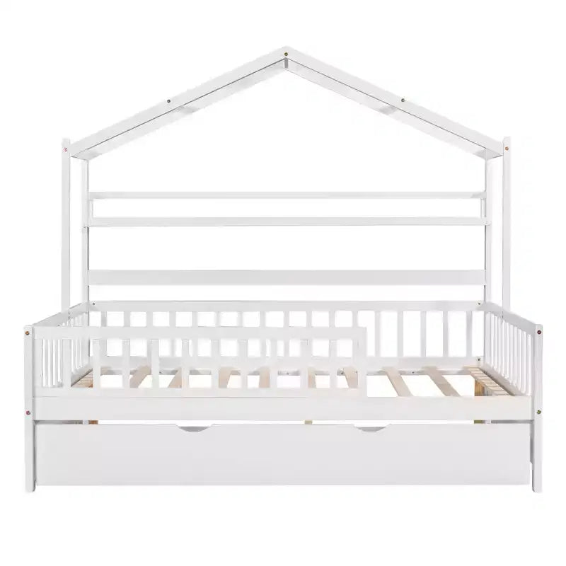 Lit cabane en bois Luxystar avec lit gigogne et étagères, Blanc