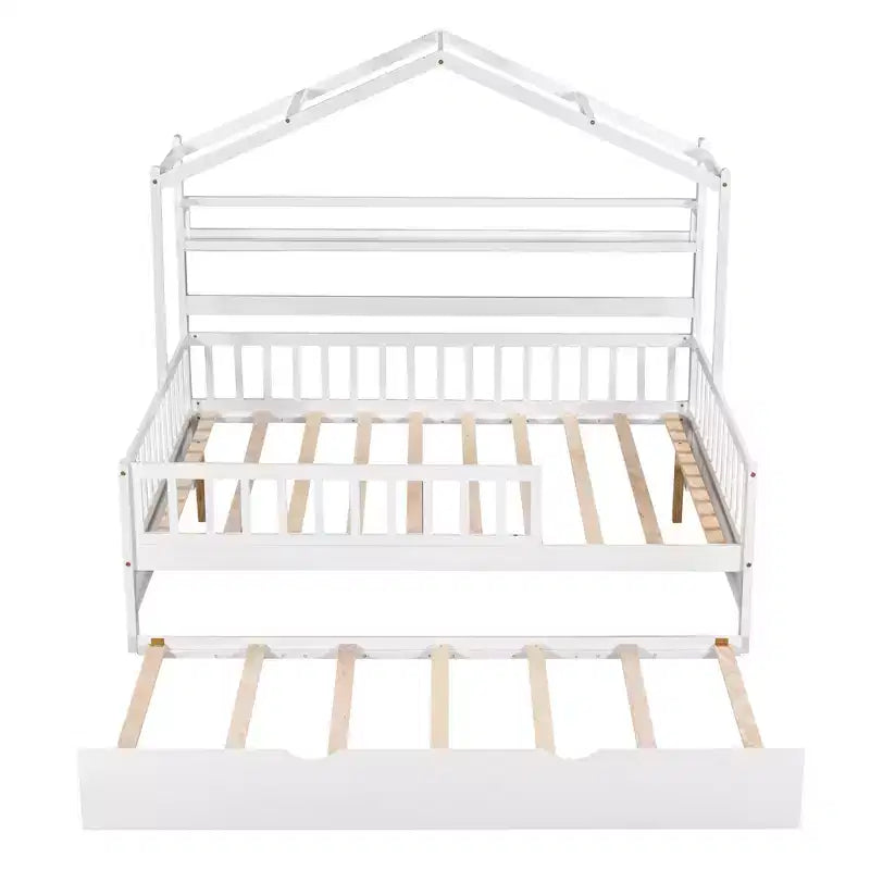 Lit cabane en bois Luxystar avec lit gigogne et étagères, Blanc