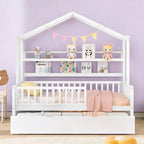 Lit cabane en bois Luxystar avec lit gigogne et étagères, Blanc
