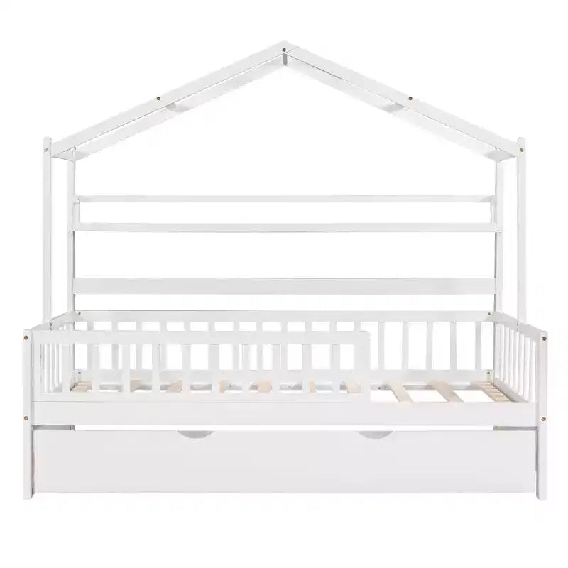 Lit cabane en bois Luxystar avec lit gigogne et étagères, Blanc
