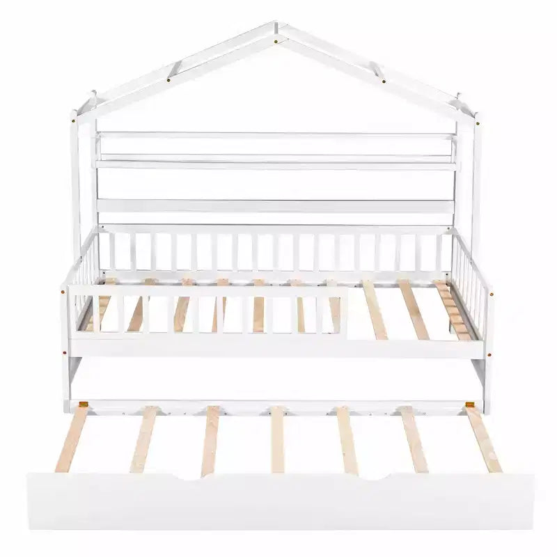 Lit cabane en bois Luxystar avec lit gigogne et étagères, Blanc