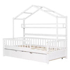 Lit cabane en bois Luxystar avec lit gigogne et étagères, Blanc