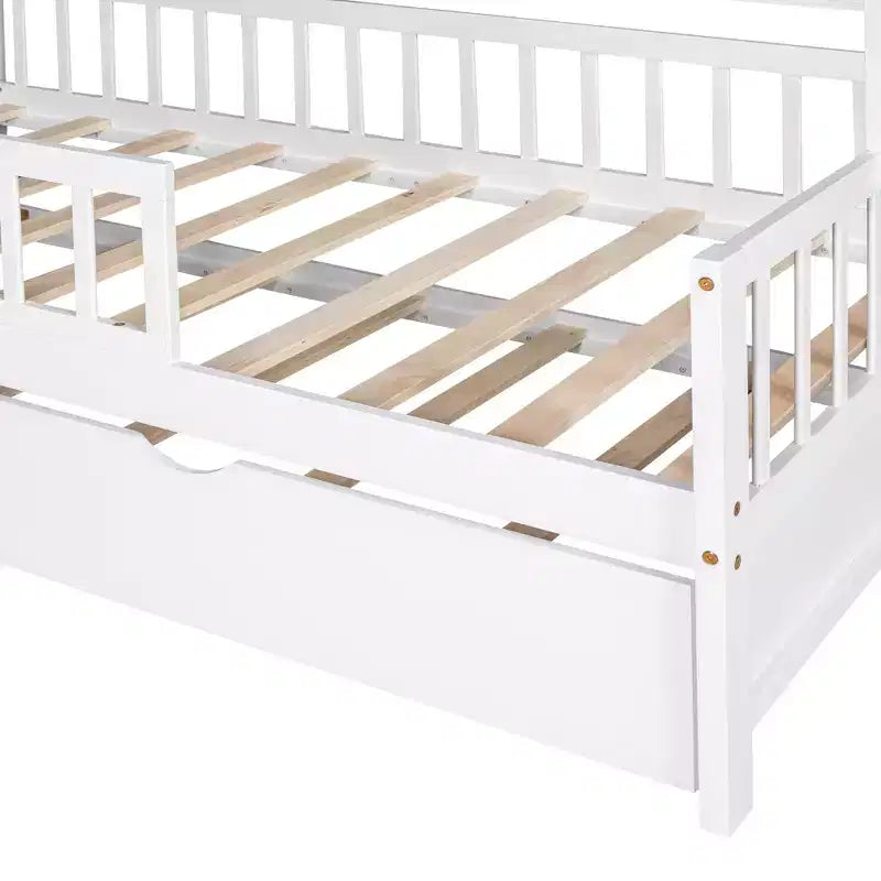 Lit cabane en bois Luxystar avec lit gigogne et étagères, Blanc