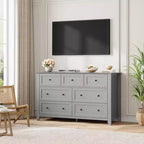 Commode moderne en bois à 7 tiroirs, grande commode de 137 cm de large avec tiroirs profonds et poignées métalliques pour chambre, entrée et couloir
