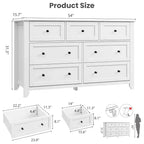 Commode moderne en bois à 7 tiroirs, grande commode de 137 cm de large avec tiroirs profonds et poignées métalliques pour chambre, entrée et couloir