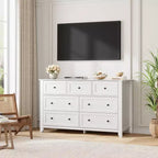 Commode moderne en bois à 7 tiroirs, grande commode de 137 cm de large avec tiroirs profonds et poignées métalliques pour chambre, entrée et couloir