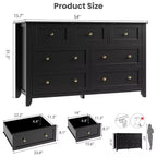 Commode moderne en bois à 7 tiroirs, grande commode de 137 cm de large avec tiroirs profonds et poignées métalliques pour chambre, entrée et couloir